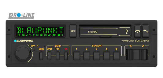 Blaupunkt Hamburg SQM 23 DAB, 1-DIN autoradio jaunlaiku dizainā, retro radio, vintage radio DAB+, Bluetooth, brīvroku ierīce, 2xUSB, Aux ieeja, Sub-Out, Variocolour displejs, 200W