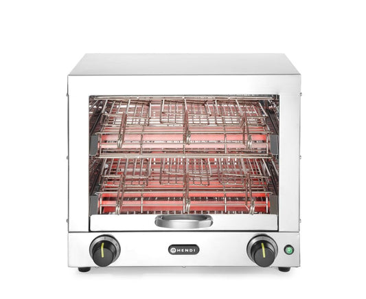 HENDI Multi-Toaster, brūnināšanas līmeņi, maizīšu uzlikums, 2 slāņi ar 6 tosteru knaiblēm, 15 minūšu mehāniskais taimeris ar zvanu, 230V, 3000W, 438x290x(H)402mm, nerūsējošais tērauds