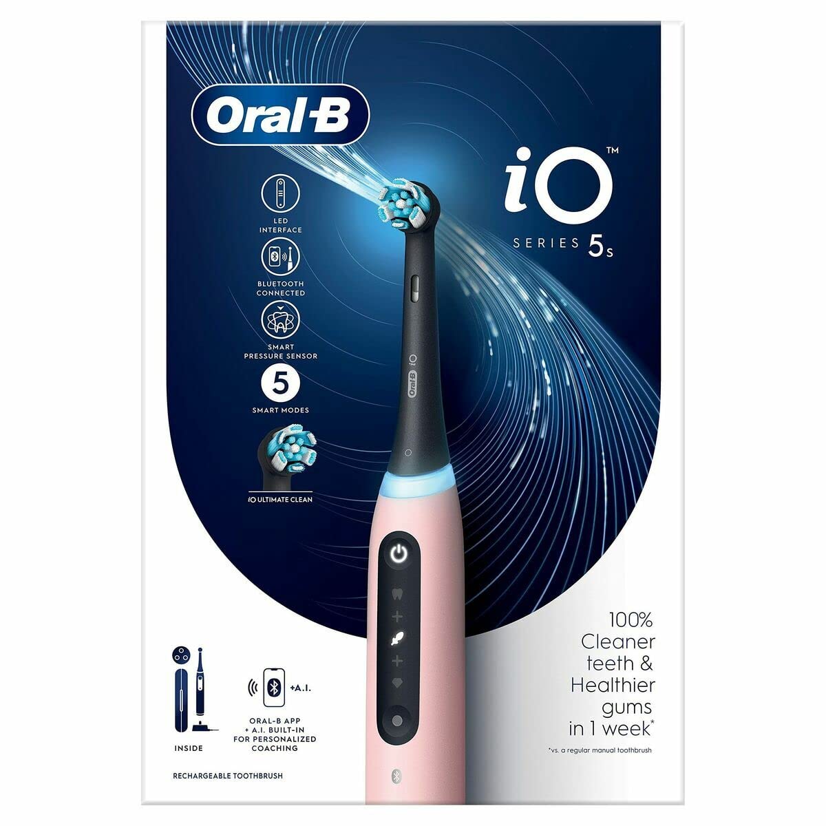 4. Oral-B iO 5S elektriskā zobu birste, 1 zobu birstes galviņa, 1 ceļojuma soma, dizainēta Braun