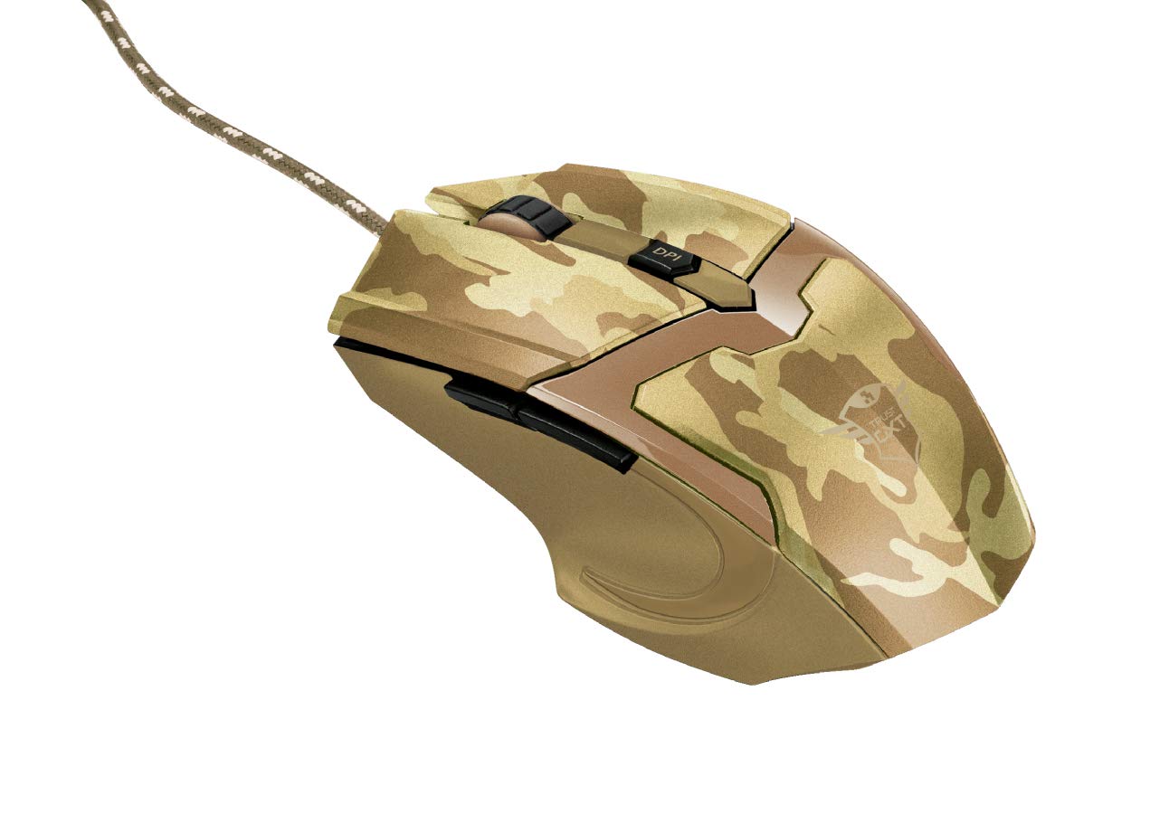 Trust 22794 spēļu pele Desert Camo - Ergonomic design, high precision sensor, customizable RGB lighting.