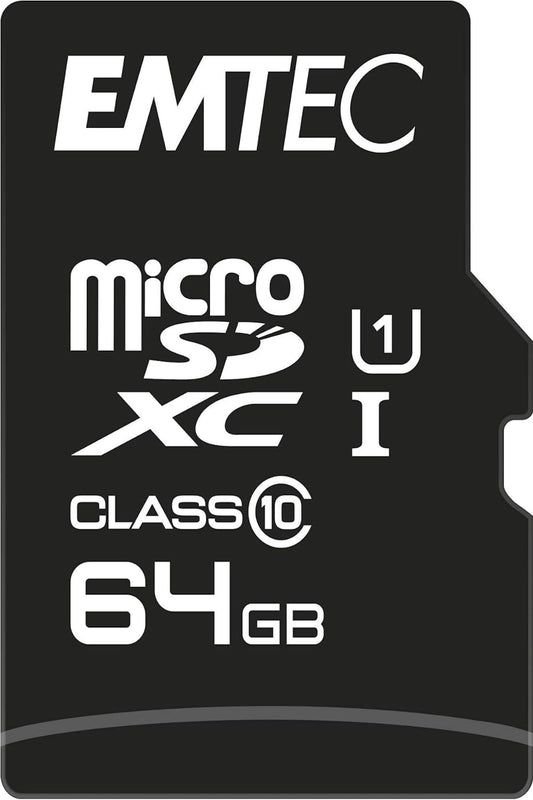 Emtec ECMSDM64GXC10 EliteGold 64GB microSDXC atmiņas karte - augsta ātruma, SD adapteris UHS-I, U1, līdz 85 MB/s