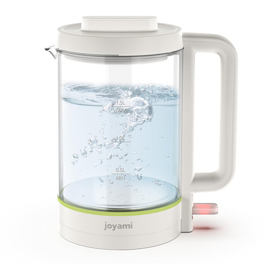 joyami stikla ūdens vārītājs 1,5L - nerūsējošais tērauds, 1500W, BPA brīvs, ātrvārītājs, balts