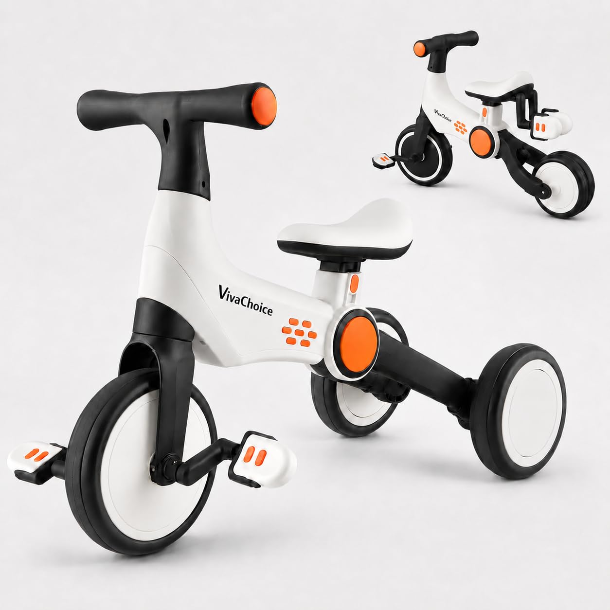 VivaChoice 4-in-1 bērnu trīsritenis no 2 gadiem, salokāms skrejritenis un līdzsvara velosipēds ar pedāļiem, mini velosipēds zēniem un meitenēm, regulējams augstums no 32 cm, viegls 3,5 kg, CE/EN71 sertificēts