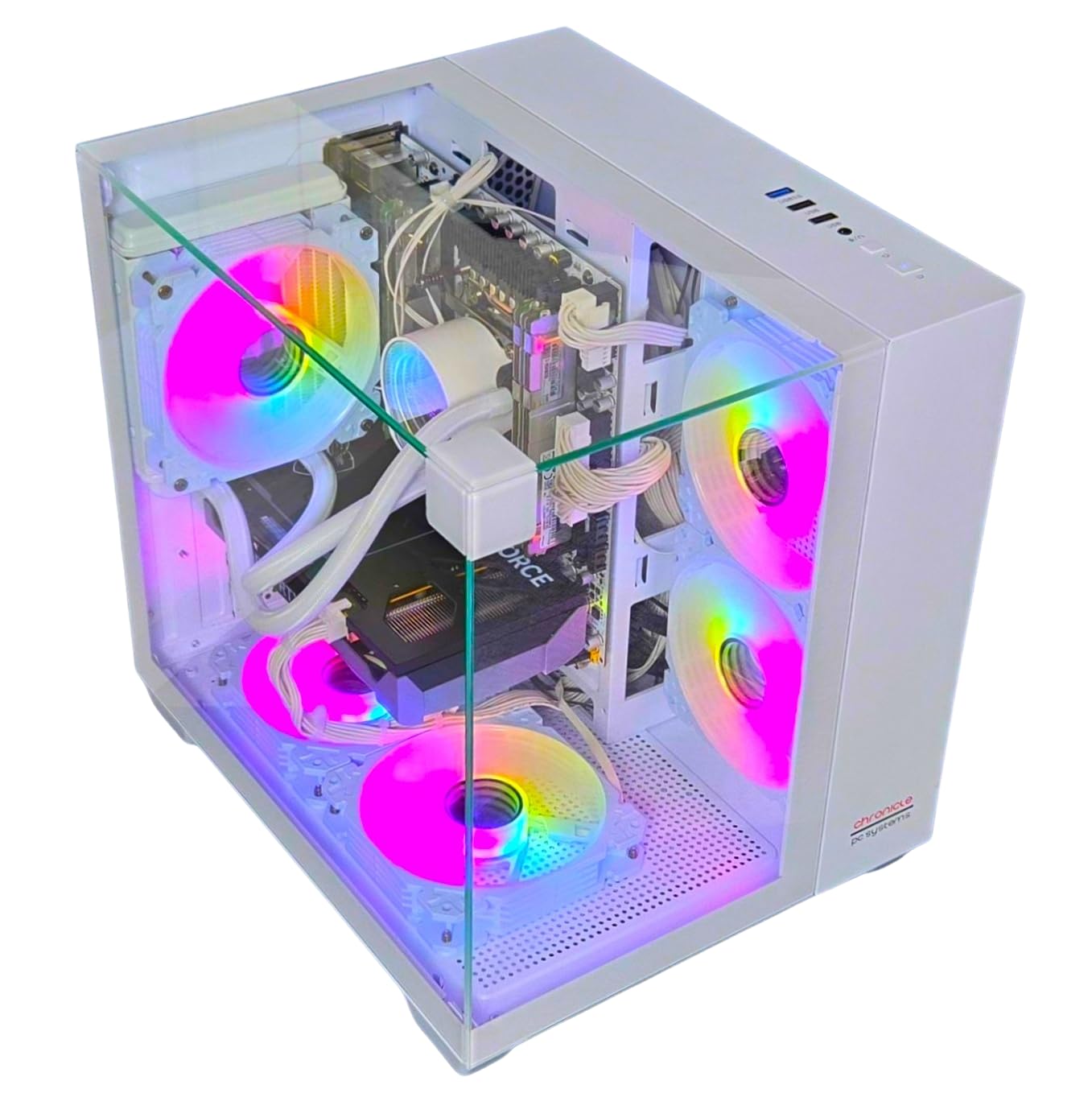 Gaming PC Phantom White | NVIDIA RTX 3050 | 12 kodolu | RGB ventilatori ar tālvadību | ūdens dzesēšana | WLAN | Windows 11 | 32GB RAM 500GB SSD