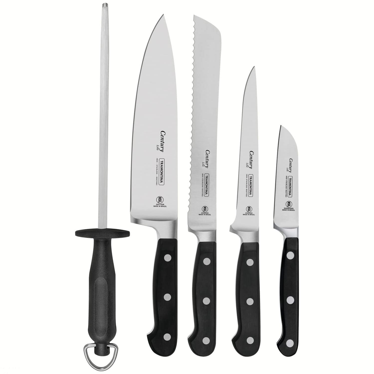 Tramontina CENTURY knife bag with 4 knives, sharpening steel - stainless steel, forged blades, Sub-Zero black.