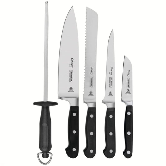 Tramontina CENTURY knife bag with 4 knives, sharpening steel - stainless steel, forged blades, Sub-Zero black.
