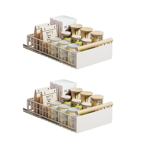 Izvelkams skapīša organizators 2PCS, salokāma teleskopiska atvilktne 23.5*11*39.5~56.5cm, metāla virtuves skapīša atvilktne bez urbšanas, balta