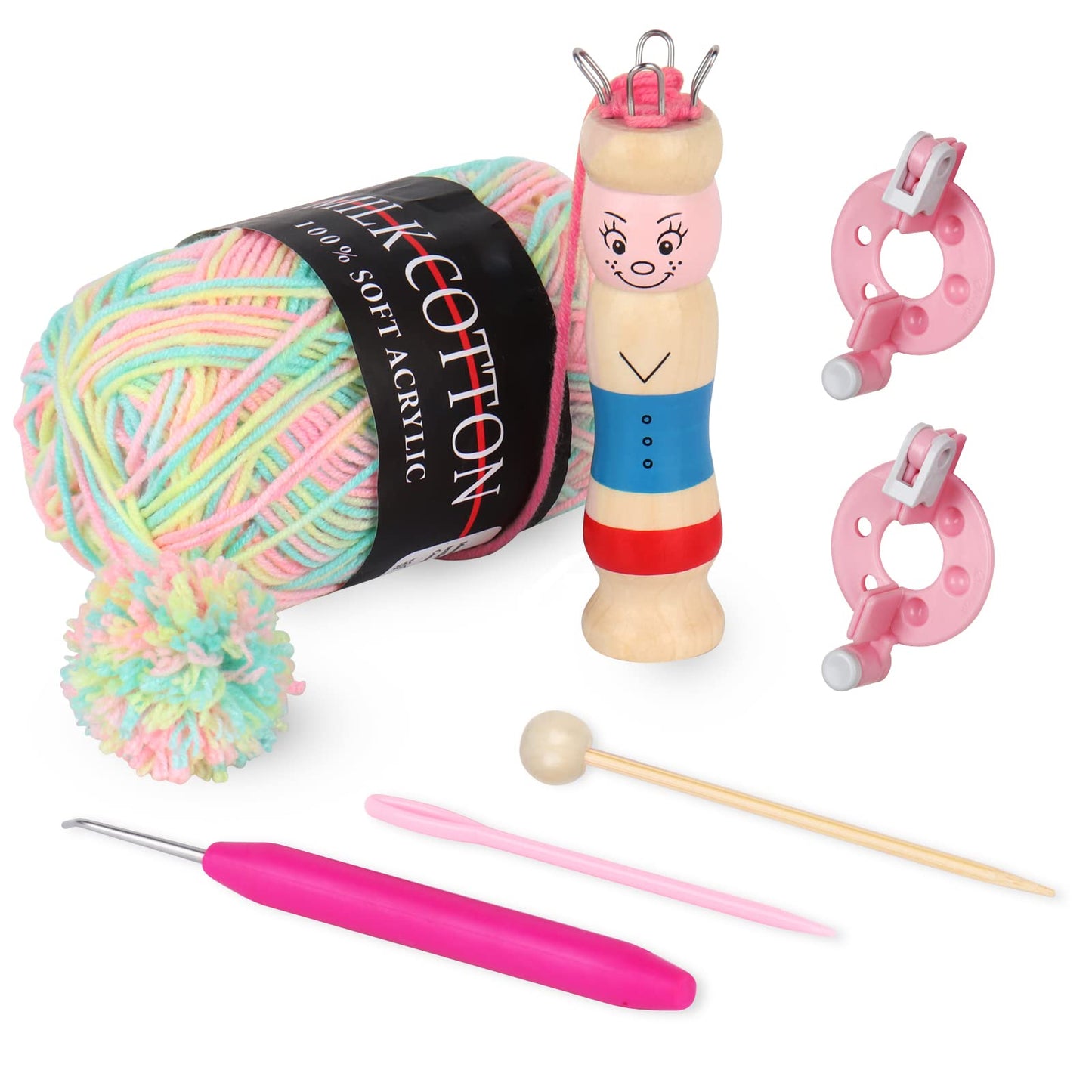 Koka adīšanas skaitlis Coopay Lang Holz Strickliesel, Strickpüpchen amatniecības komplekts no dižskābarža meitai un iesācējiem, ideāls adīšanas rīku komplekts aproču, jauku formu un dekorāciju izgatavošanai