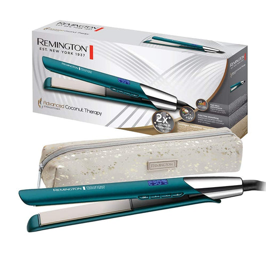 Remington Gludeklis Advanced Coconut Therapy (augstas kvalitātes keramikas pārklājums, kas bagātināts ar kokosriekstu un UV filtriem, integrēts sensors) LCD displejs, matu gludeklis S8648