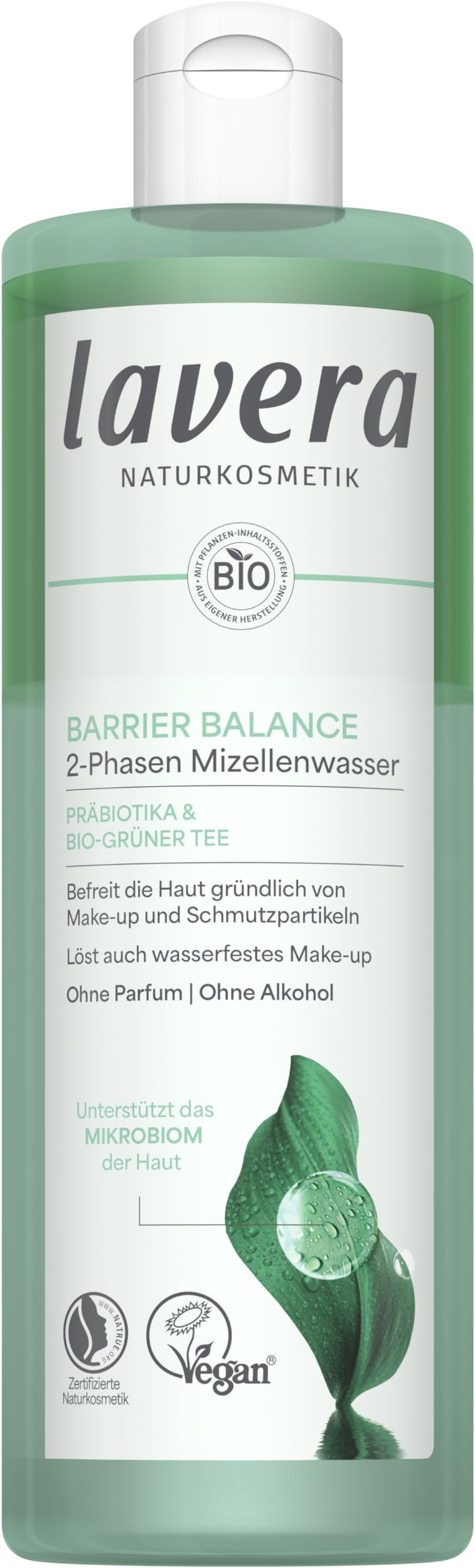 Micelārais ūdens Barrier Balance 2 fāzu 400 ml - ar prebiotikām un bio zaļo tēju, bez smaržvielām un spirta