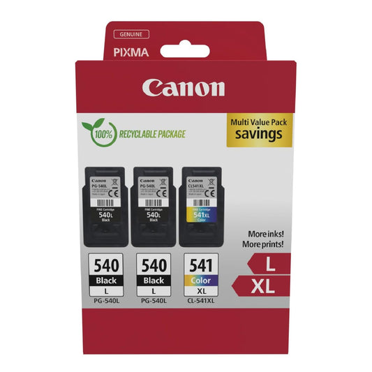 Canon tintes un papīra multipaka - PG-540L/CL-541XL kasetnes (2 x melna, 1 x krāsa) un 4x6 fotopapīrs (50 lapas)