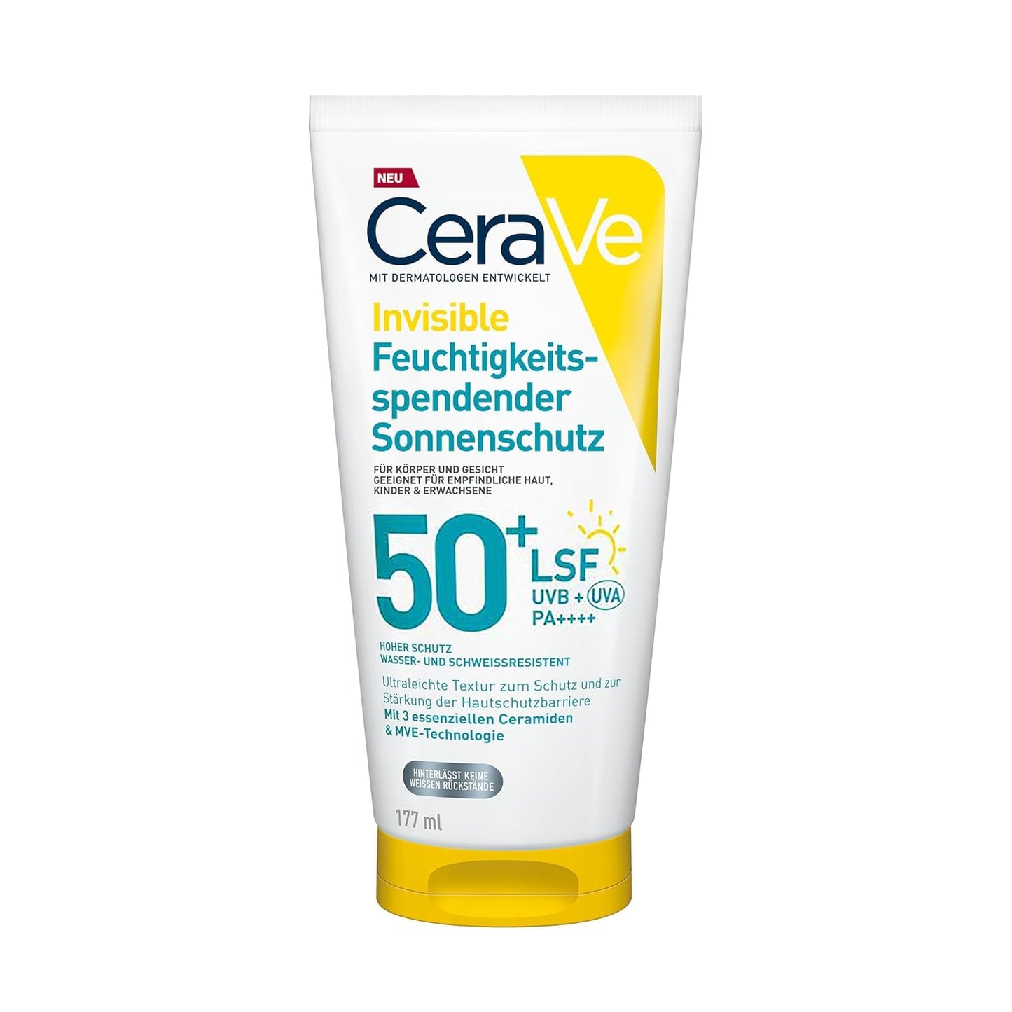 CeraVe neredzamais saules aizsarglīdzeklis SPF 50+ sejai un ķermenim, 177 ml