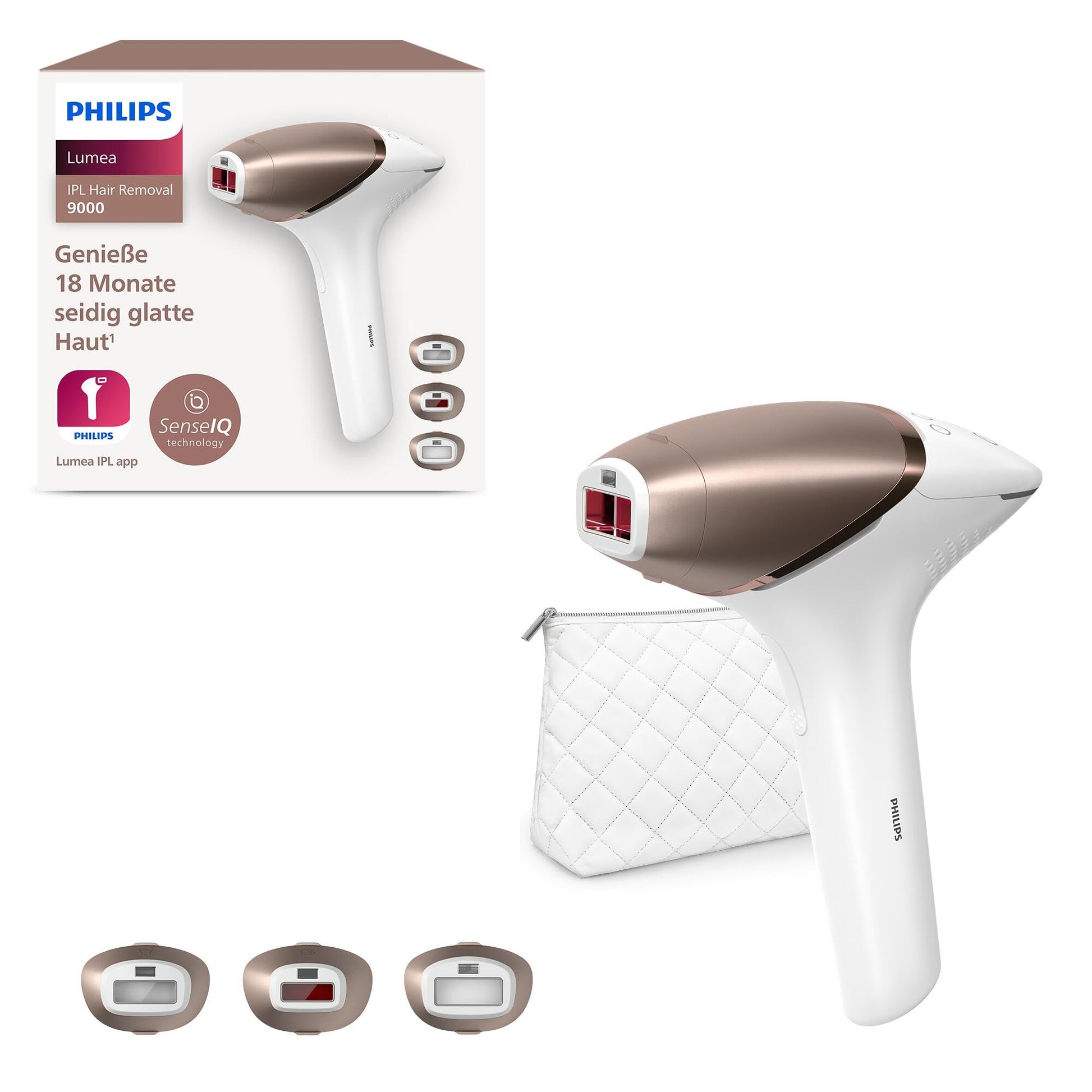 Philips Lumea IPL 9000 sērija - bezvadu matu noņemšanas ierīce ar SenseIQ, 3 uzgaļi ķermenim, sejai un precizitātei.
