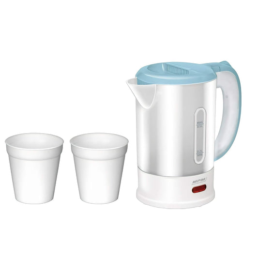 MPM MCZ-88 Elektriskā ceļojumu tējkanna - 0,5L, bez BPA, slēpts sildītājs, 1100W, 2 glāzes, pretkaļķu filtrs, balta.
