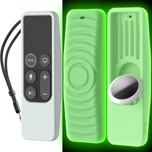 AHASTYLE tālvadības pults apvalks Apple TV 4K 4. paaudzei Siri tālvadībai ar AirTag turētāju Iebūvēts【AirTag nav iekļauts】, silikons Apple TV 4K 4. paaudzes tālvadības pultij (naktsspīdīga zaļa)