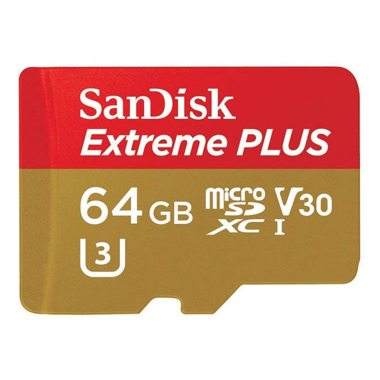 SanDisk Extreme Plus 64GB MicroSDXC atmiņas karte + SD adapteris līdz 100MB/s, klase 10, U3, V30, A1 (atjaunots)