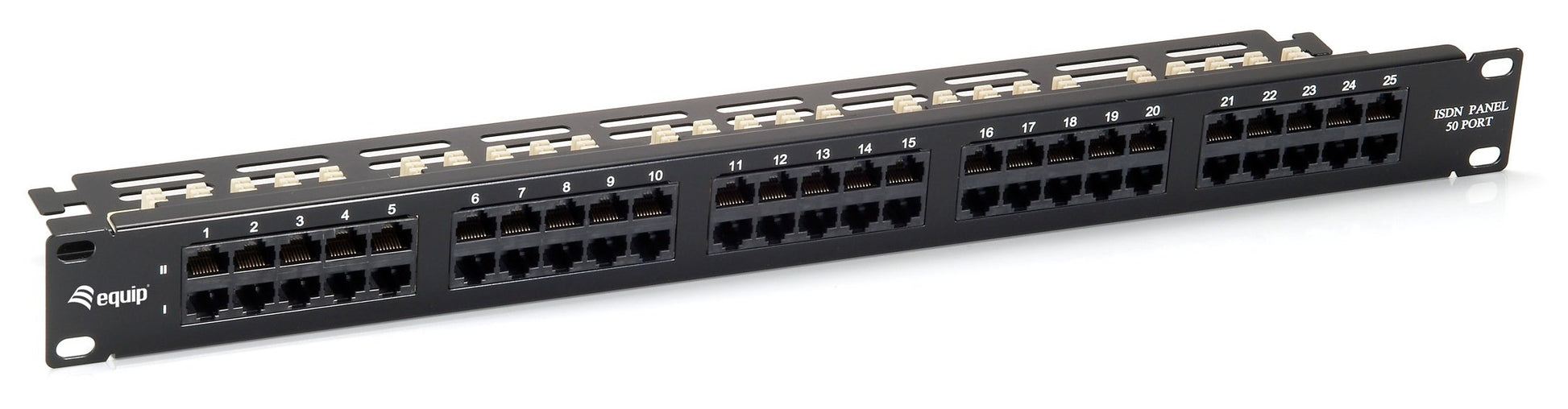 Aprīkojuma paneļa 50 porti x Cat3 19" 1HE ISDN melns - melns, 50 porti, 19 collas, ISDN, 1HE, augsta kvalitāte