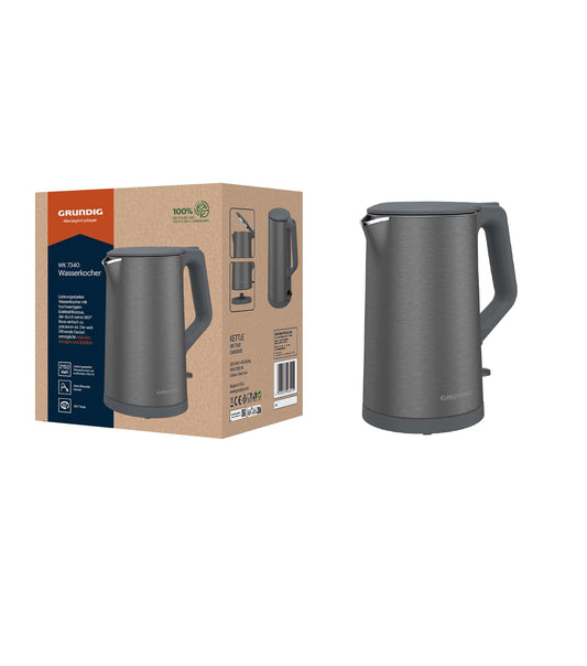 Grundig WK 7340 Kettle - 2150W, 1.5L capacity, stainless steel hidden heater, Cool Touch, automatic shut-off, Dark Inox.