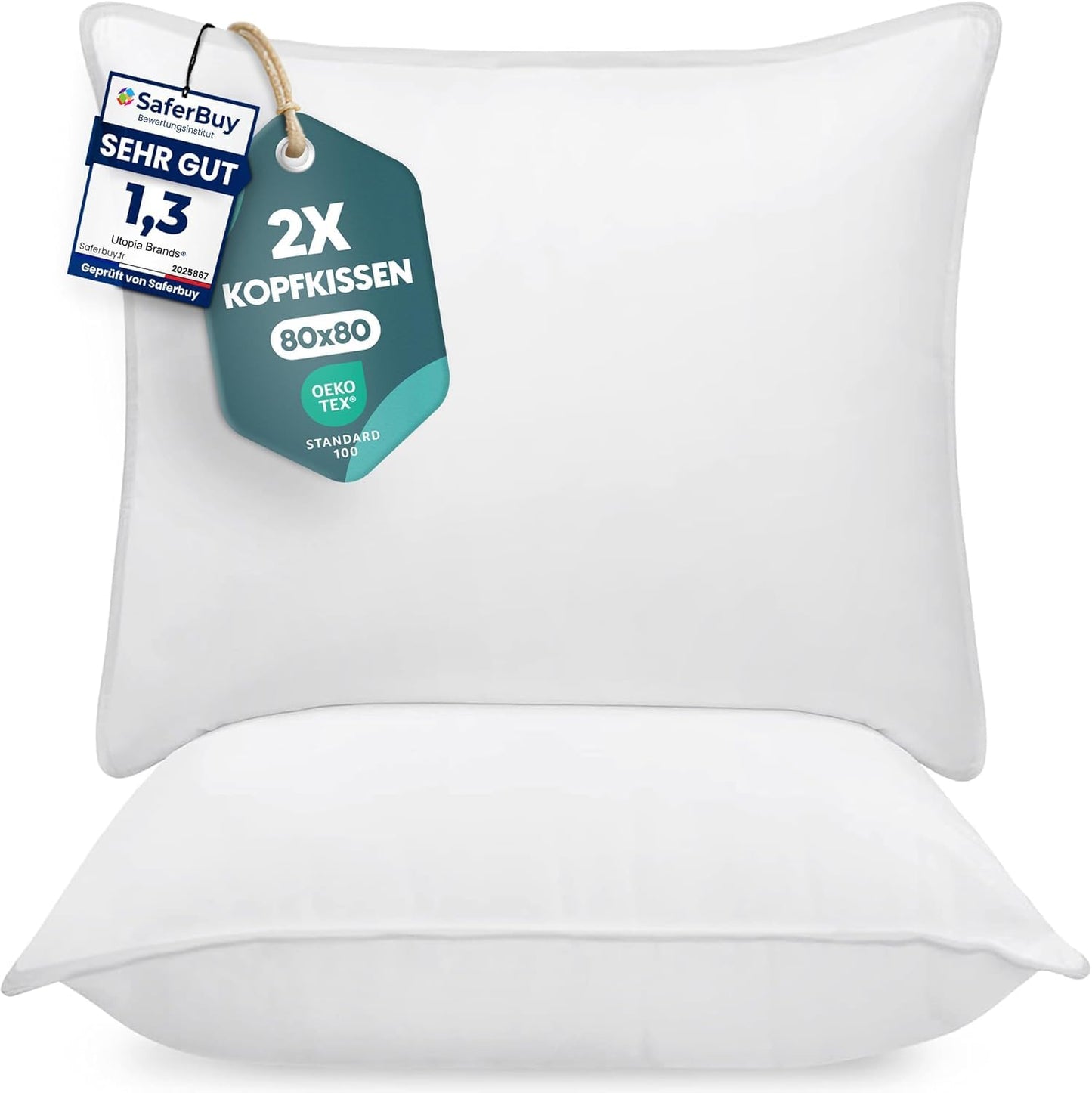 Utopia Bedding spilveni 80x80 2 gab. komplekts – miega spilveni, elpojoši
