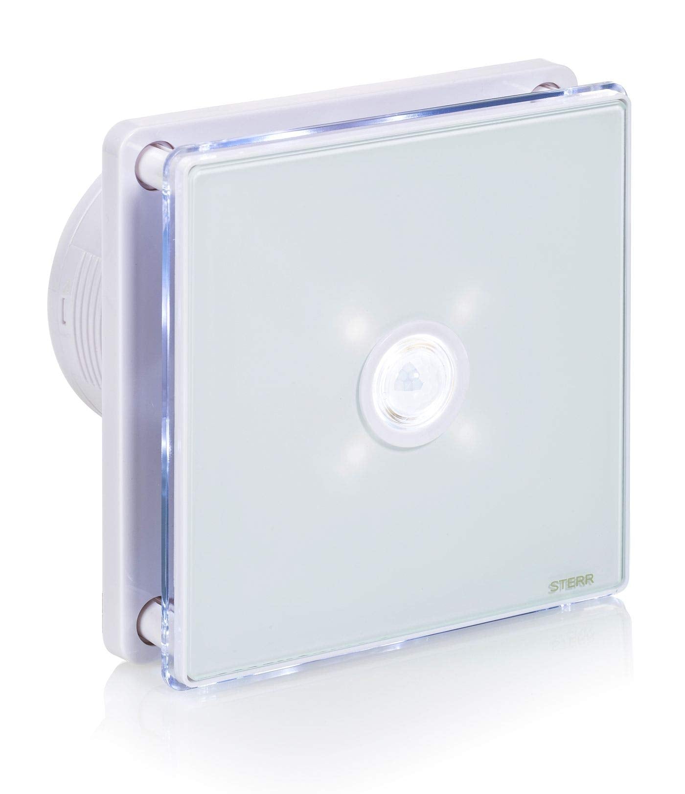 Vannas ventilators STERR balts 100 mm ar LED + PIR - vannas istabas ventilators - stikla priekšējā paneļa - moderns dizains - BFS100LP - 10 W