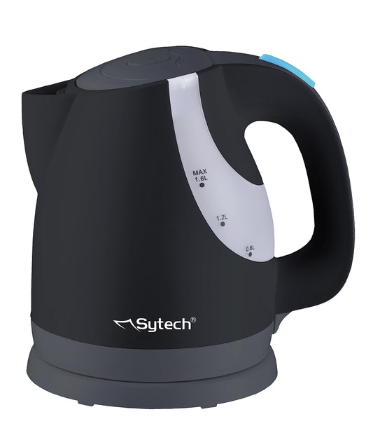 Sytech bezvadu elektriskā tējkanna - 1,6 l, 360° rotējošs pamatne, melna, ātra vārīšana, moderns dizains