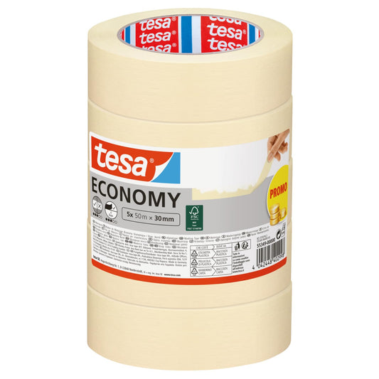 tesa Malerband ECONOMY maskēšanas lente, 5 gab. komplekts, 50 m x 30 mm