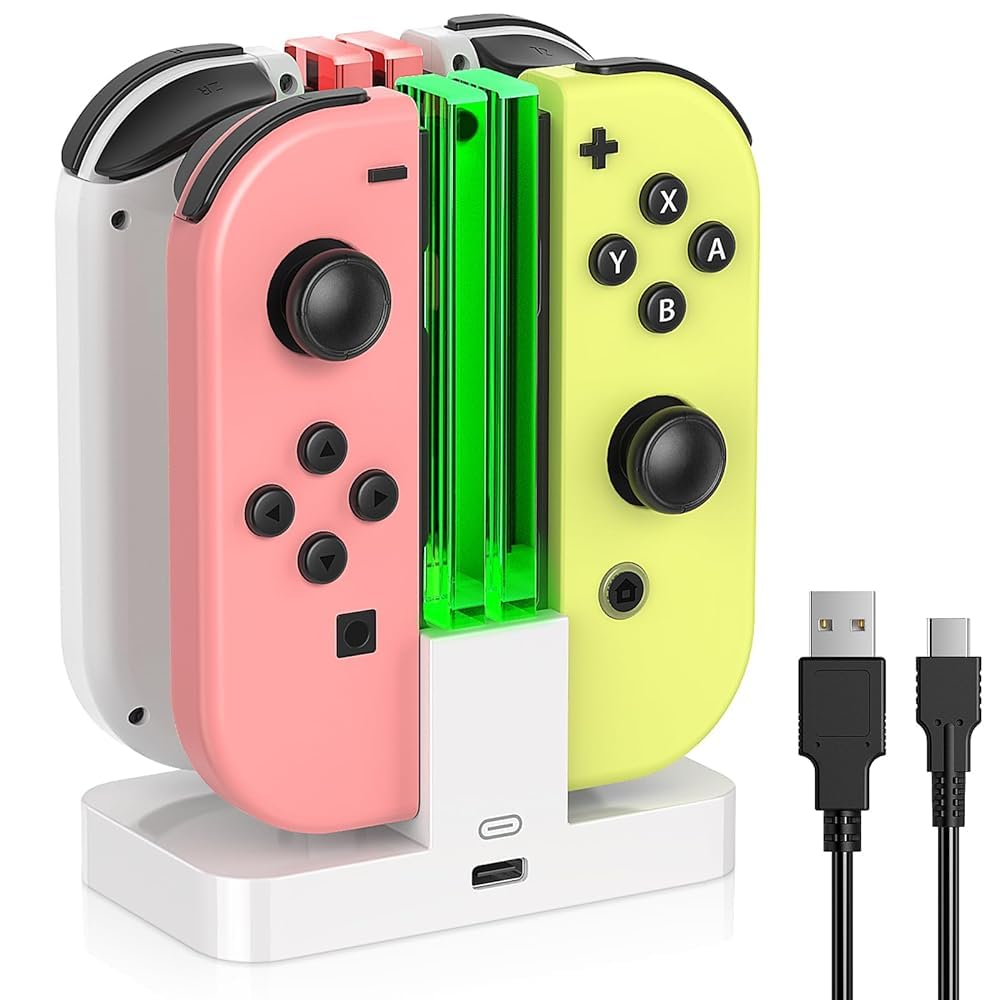FASTSNAIL Switch Joy-Con kontrolieru uzlādes stacija, saderīga ar Switch Joy-Con 1
