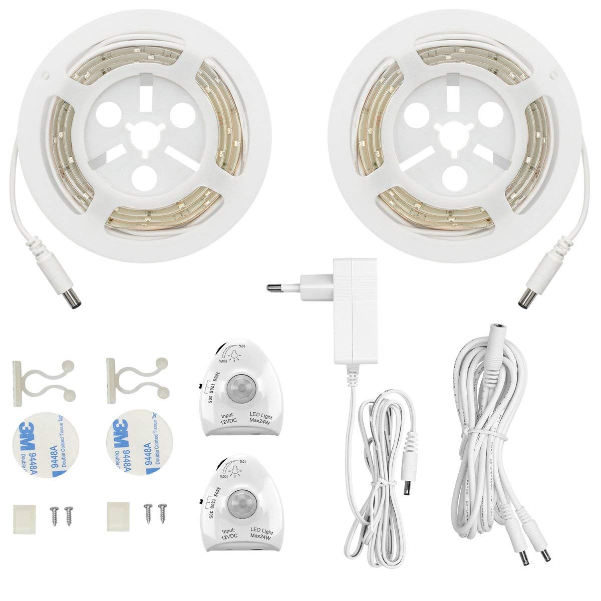 LED lente ar kustības sensoru gultai 1.2M 12V (2 iepakojumi, silti balta)