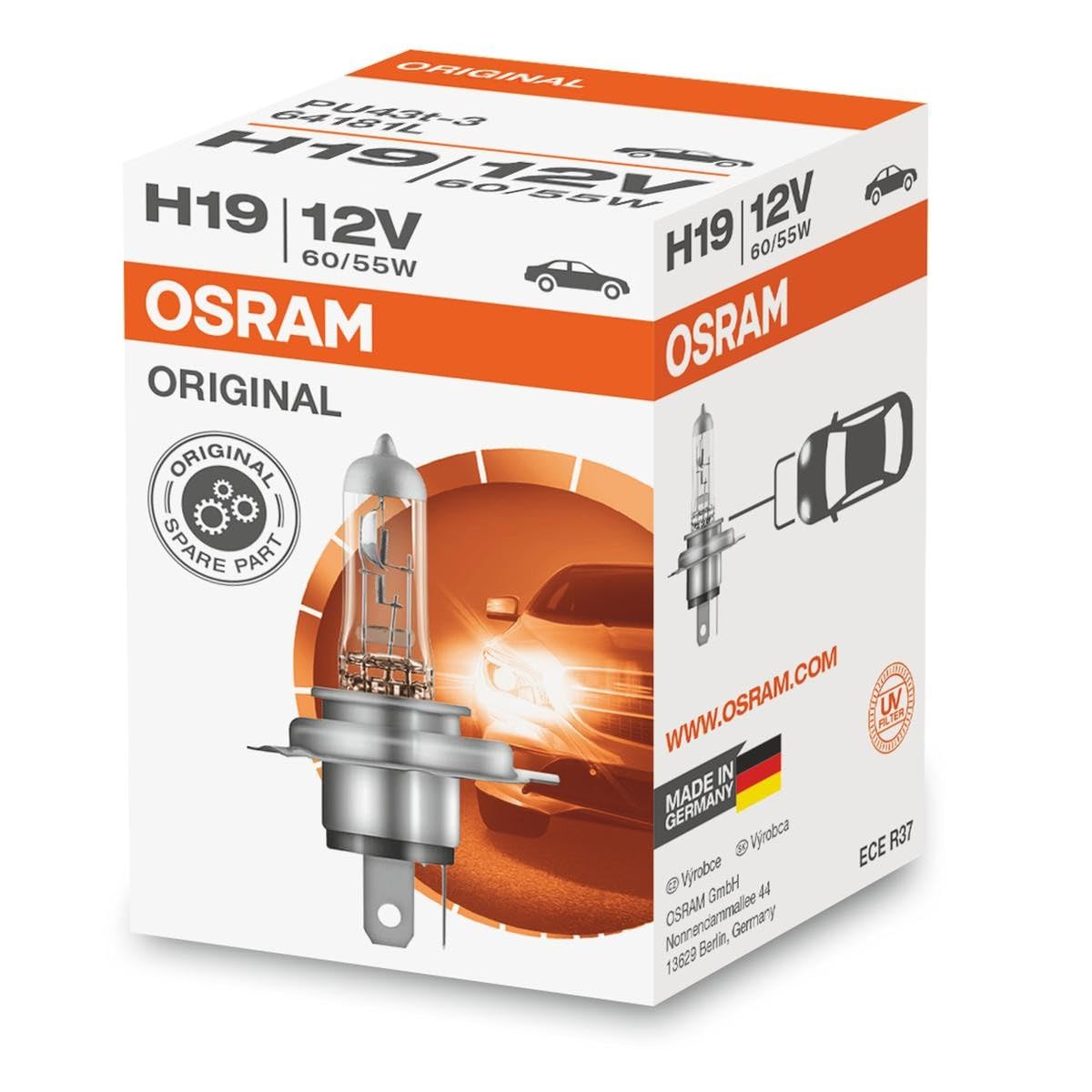 Osram 64181L Halogēna luktura spuldze, H19, 12V PKW, salokāma iepakojums, sudraba
