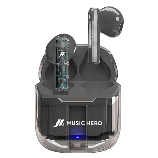 MUSIC HERO SBS TWS ICY - caurspīdīgas bezvadu austiņas ar 3 stundu mūzikas laiku, uzlādes futrāli un USB-C kabeli