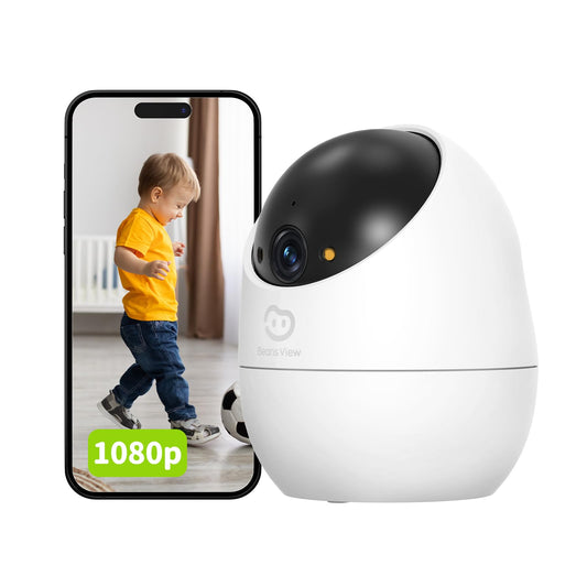 Beans View drošības kamera iekštelpām, krāsu nakts redzamība, Wi-Fi mājdzīvnieku/suņu/kaišu kamera ar cilvēku kustības atpazīšanu un izsekošanu, 1080P, 360° skats bērnu uzraudzībai, 2.4 GHz (D210 2MP)