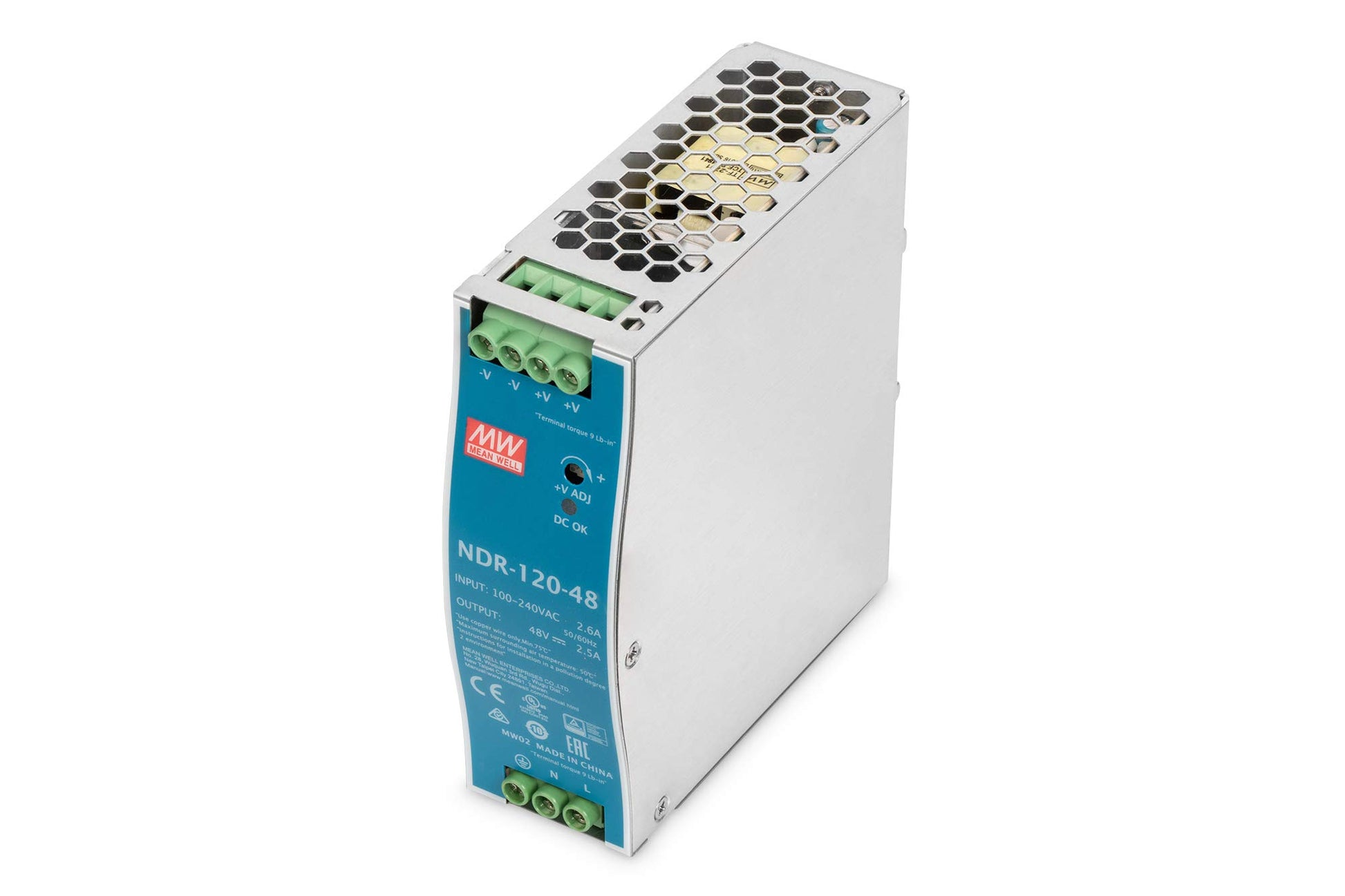 DIGITUS rūpnieciskais barošanas bloks - DIN sliedes montāža, 48V DC, 2.5A, 120W, metāla korpuss, 100-240 VAC ieeja