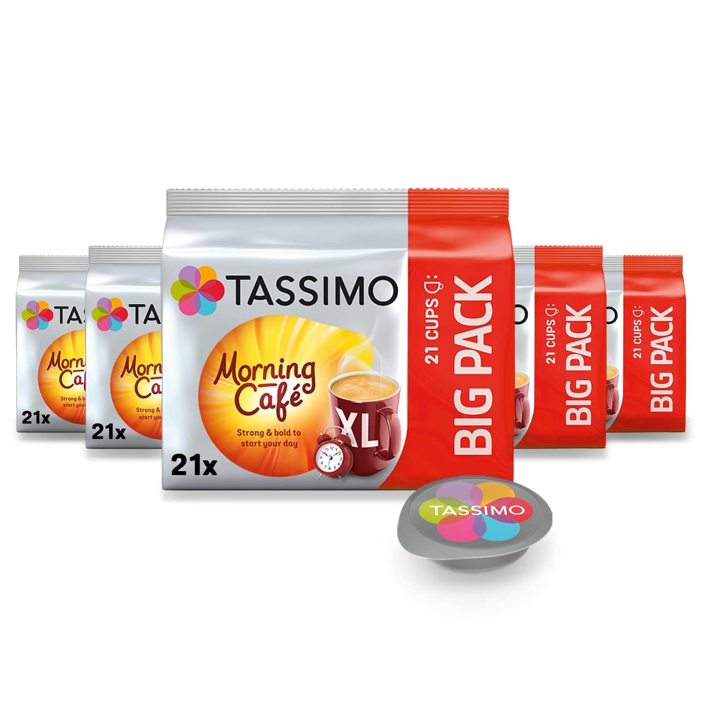 Kafijas kapsulas Tassimo Morning Café XL Strong & Intense, lielais iepakojums, 5 x 21 kapsula, 105 kafijas kapsulas
