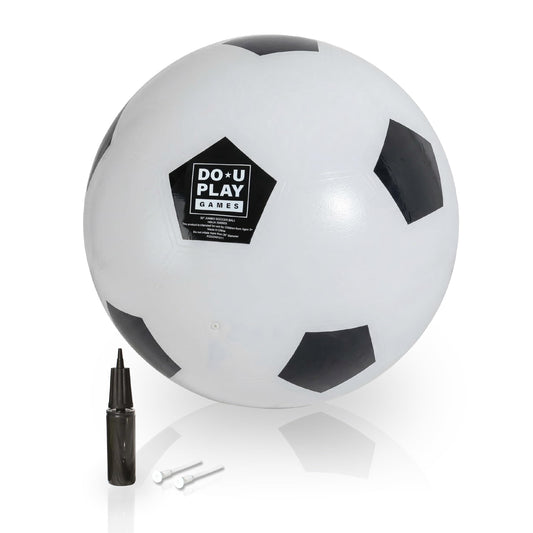 Liels futbola bumba DoUPlay, Ø 76 cm, milzu bumba no izturīgas gumijas, piepūšama ar rokas pumpi, āra rotaļlieta bērniem un ģimenei, no 3 gadiem, balta, melna, īpaši liela