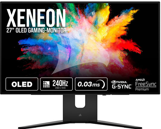 Corsair XENEON 27QHD240 - 27" OLED gaming monitor, 2560x1440, 240Hz, 0.03ms, NVIDIA G-SYNC, AMD FreeSync, HDMI 2.1, USB-C.