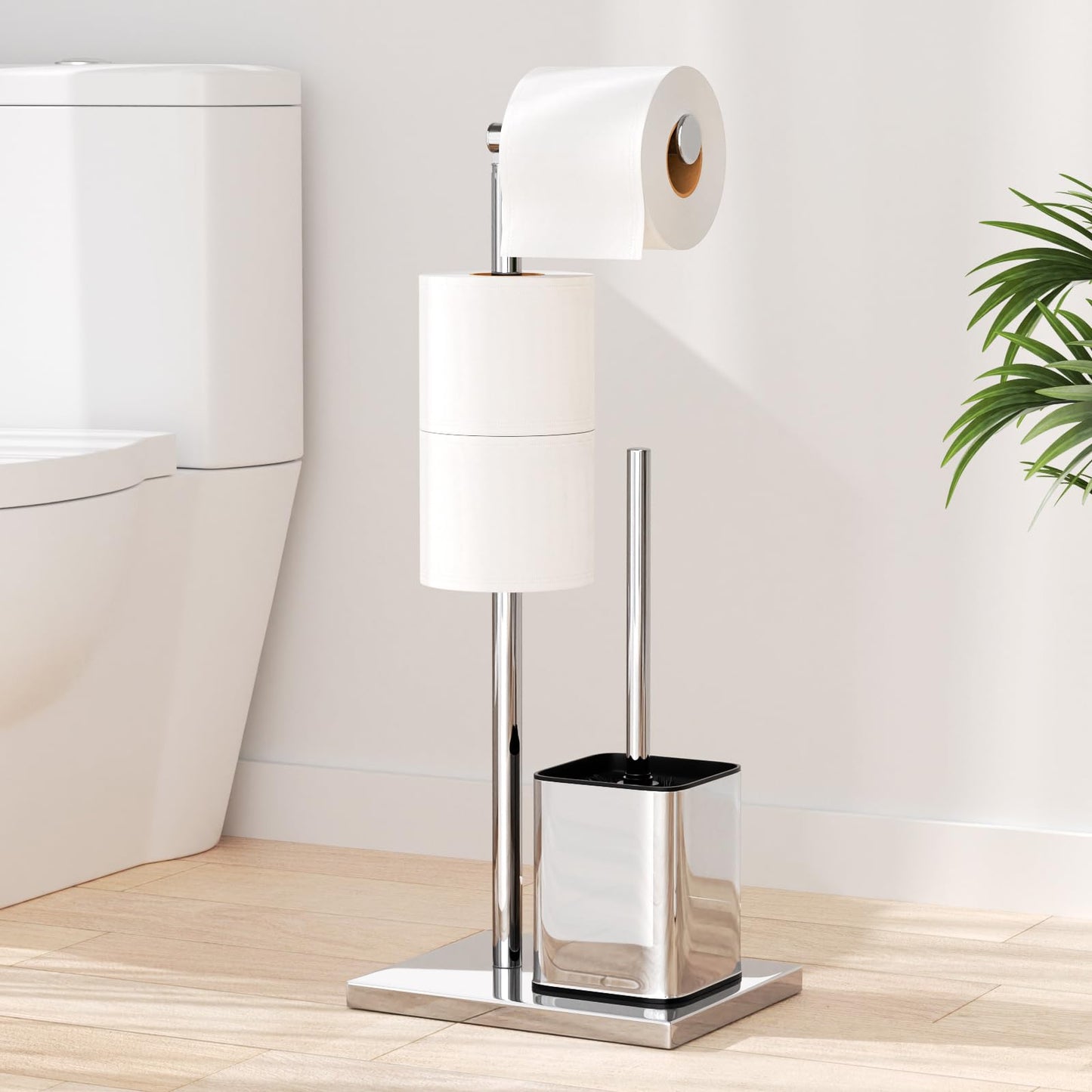 Tualetes papīra turētājs stāvošs ar WC birsti, nerūsējošā tērauda WC komplekts ar tualetes papīra turētāju un tualetes birsti, bez urbšanas, tualetes birstes un tualetes papīra ruļļa turētājs, sudraba