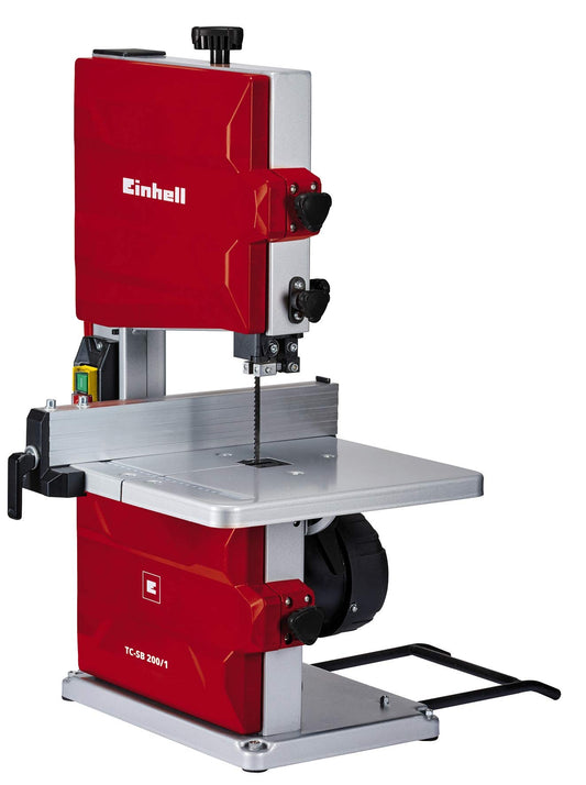 Einhell TC-SB 200/1 - Elektriskais galda zāģis ar 45° slīpumu, paralēlo vadotni un putekļu nosūkšanu koka apstrādei.