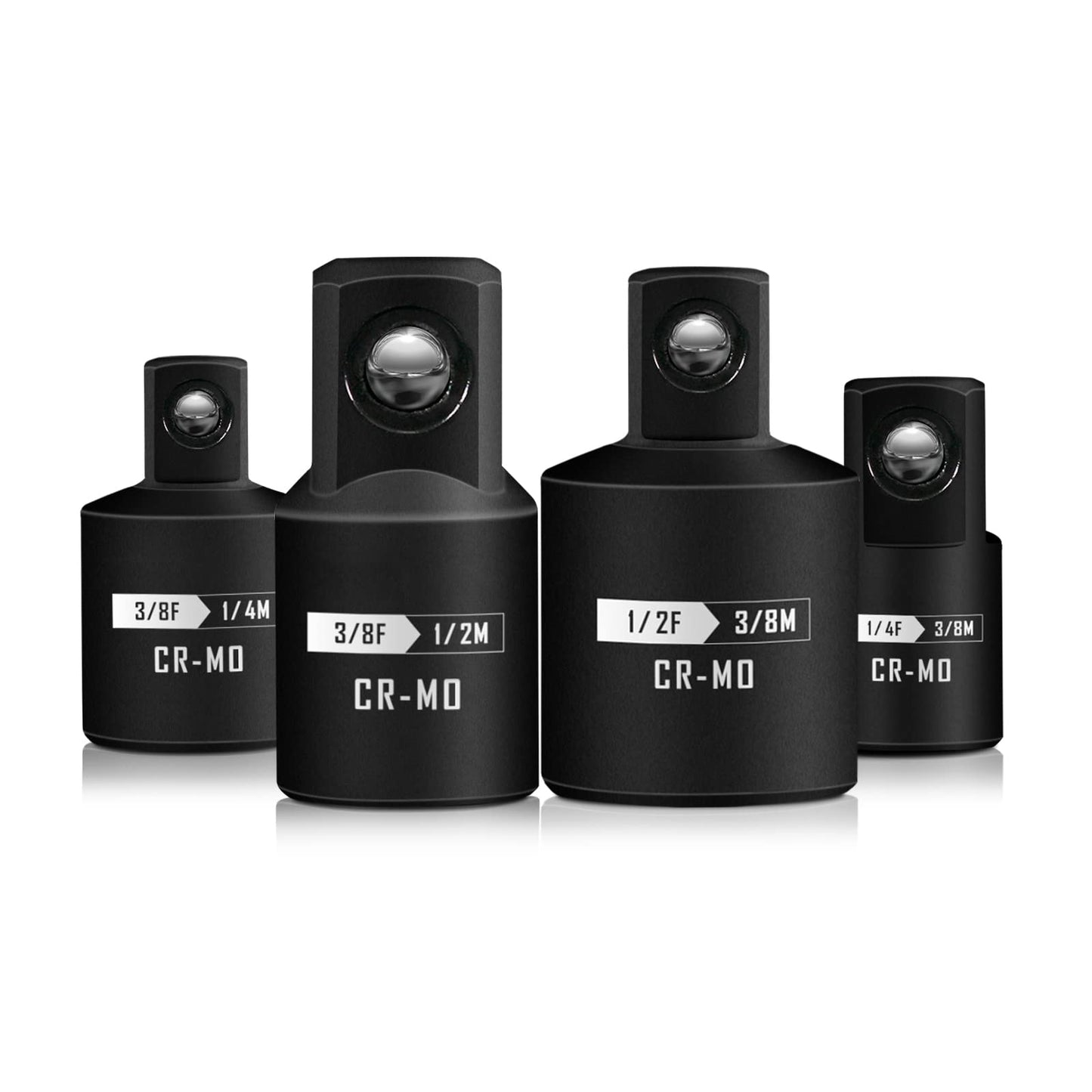 Trieciena uzgaļu adapteru komplekts Mr.wintek, 4 daļas, 1/4" 3/8" 1/2" SAE piedziņas triecienatslēgu adapteri un reduktoru komplekts, Cr-Mo tērauds