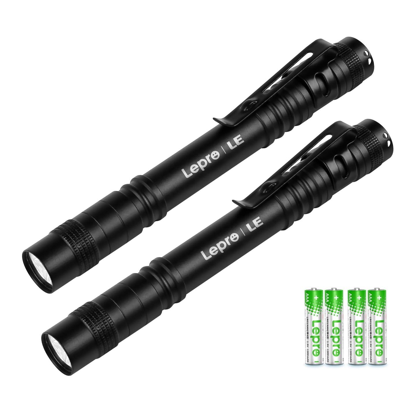 Lukturītis Lepro (2 gab.), mini LED pildspalvas lukturītis ar 3 režīmiem, melns