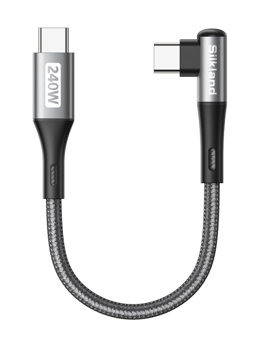 Silkland USB-C uz USB-C kabelis īss 15CM leņķis 240W 48V/5A, PD3.1&QC4.0+