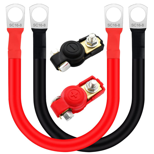 Akumulatora savienojuma kabelis HuaLiSiJi ar spailēm 12V 24V, 16mm² 5AWG, M8 gredzenveida uzgaļi, 50cm, 2BT