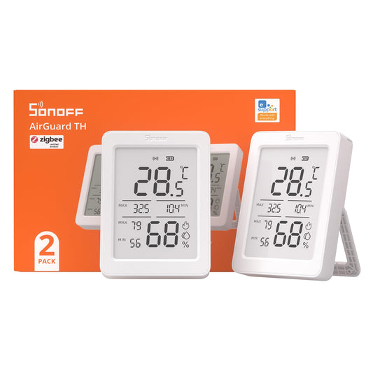 SONOFF AirGuard TH SNZB-02DR2 Zigbee temperatūras un mitruma sensors ar LCD displeju, termometrs un higrometrs ar lietotnes paziņojumiem, attālināta uzraudzība siltumnīcai un vīna pagrabiem, 2er-Pack