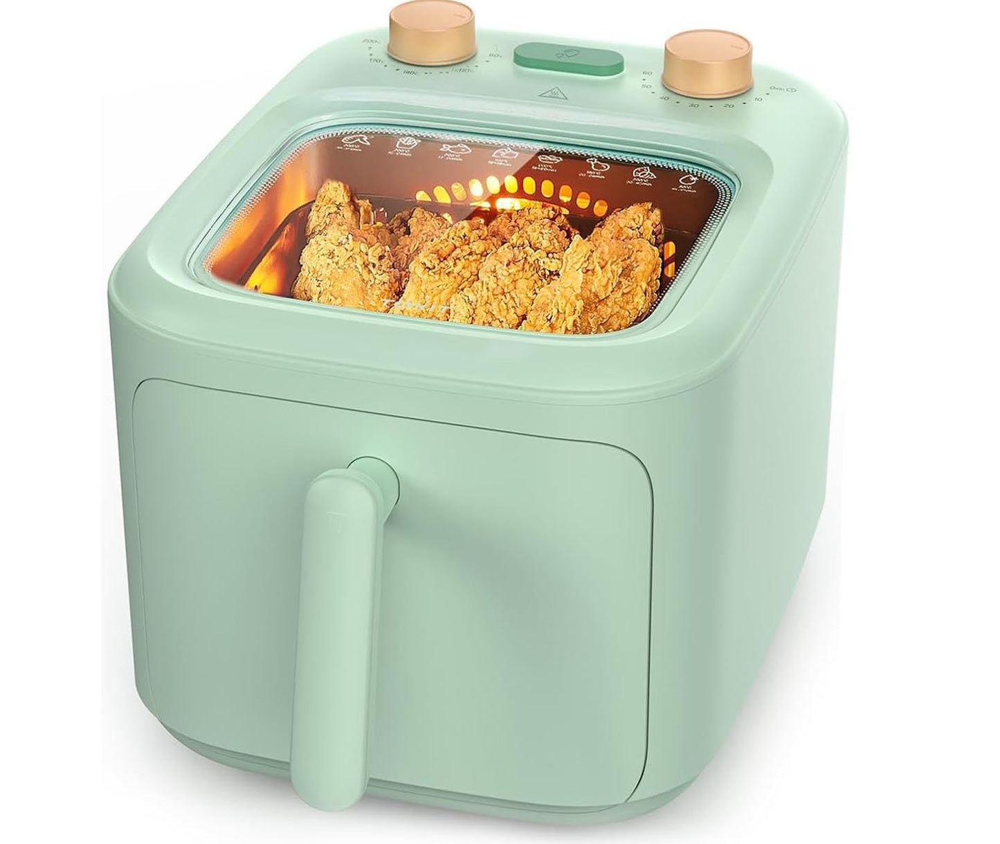 TOKIT gaisa fritieris 5L - panorāmas skats, ātra gaisa cirkulācija, 60 min. taimeris, zaļš, nav nepieciešams apgriezt