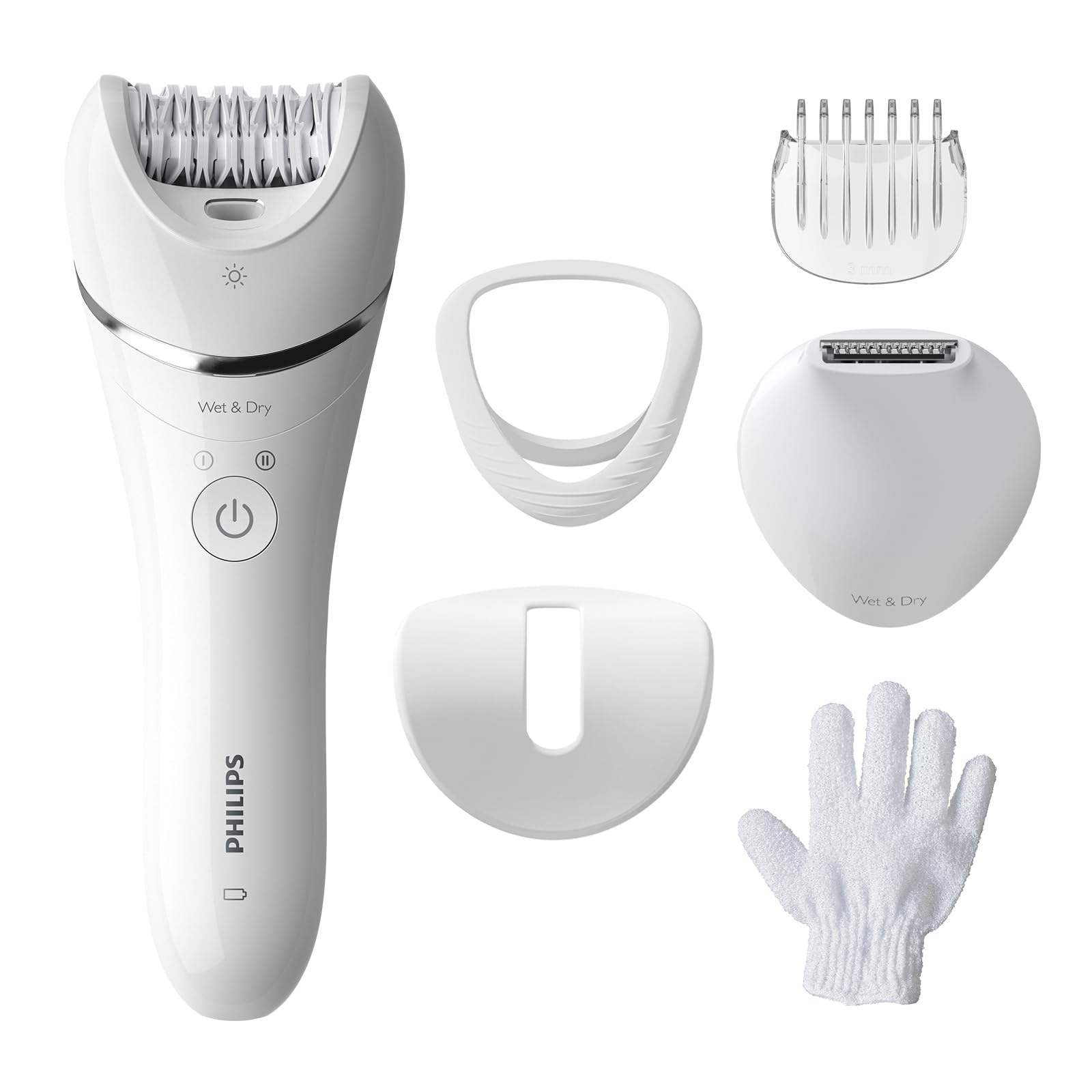 Philips Epilatoru sērija 8000, bezvadu mitrais un sausais epilators kājām un ķermenim, matu noņemšanas ierīce ar 6 piederumiem, modelis BRE715/00