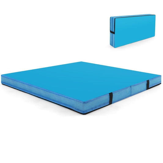 Salokāms vingrošanas paklājiņš COSTWAY, 122 x 122 x 10 cm, mīkstais paklājs, salokāms un pārnēsājams, kvadrātveida sporta paklājs no PU pārklājuma ar rokturiem, iekštelpu jogas paklājiņš bērniem un pieaugušajiem (zils)