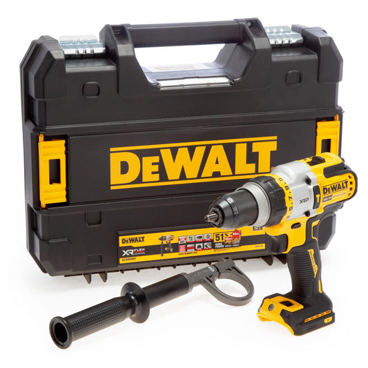 Dewalt 18V Flexvolt Advantage triecienurbjmašīna DCD999NT - bezsuku, pilnmetāla pārnesumkārba, LED gaisma, papildu rokturis.