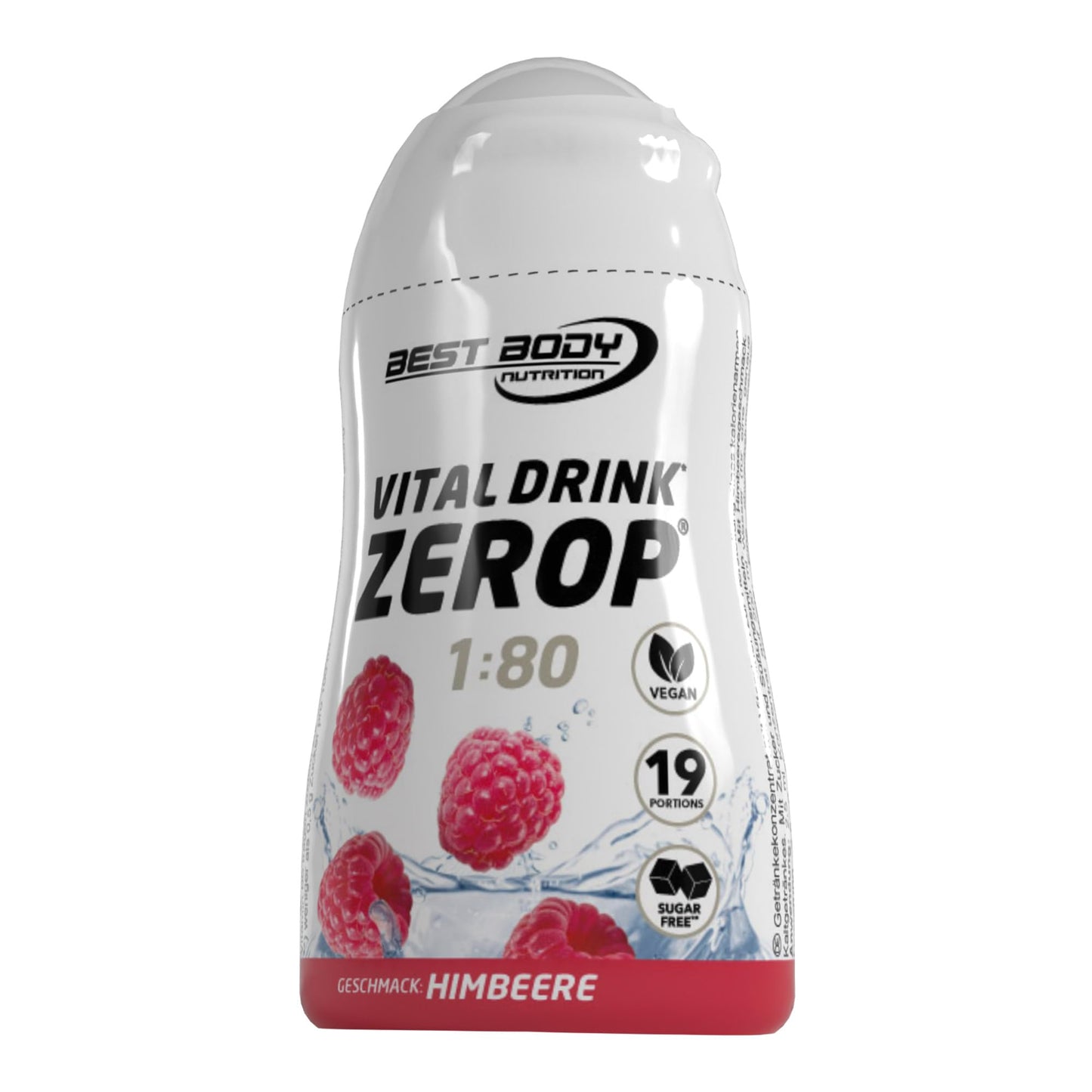 Bezcukura sīrups Best Body Nutrition Vital Drink ZEROP ar aveņu garšu, oriģināls dzērienu koncentrāts, 1:80, 48 ml, 19 porcijas