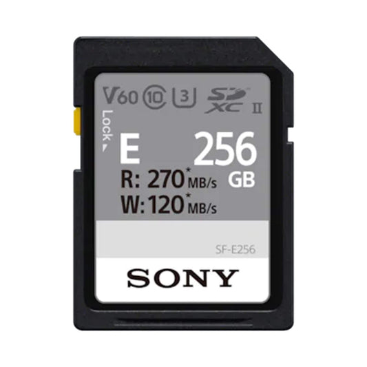 Sony SF-E256 SD atmiņas karte - 256 GB, UHS-II, 10. klase, E sērija, ātra datu pārsūtīšana un uzticama veiktspēja.