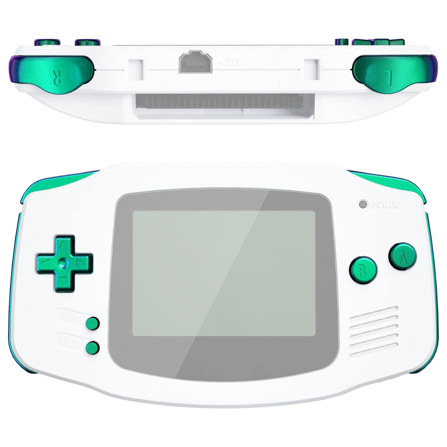eXtremeRate spīdīgu pogu komplekts Gameboy Advance konsolei, DIY nomaiņas pogas A/B/L/R Start/Select/Power un D-pad, saderīgs ar Nintendo GBA (zaļš violets) - tikai pogas