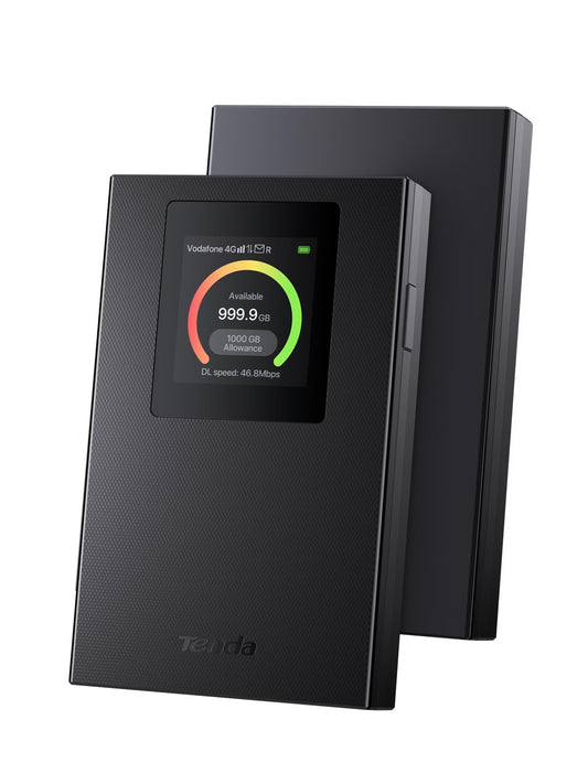 Tenda mobils WLAN maršrutētājs ar LCD displeju, Wi-Fi 6 pārnēsājamais hotspota, 2100mAh akumulators, USB-C ports, Plug & Play, WPA3, 4G modems, MiFi, mini izmērs, saderīgs ar atbloķētām Nano-SIM kartēm, MF6